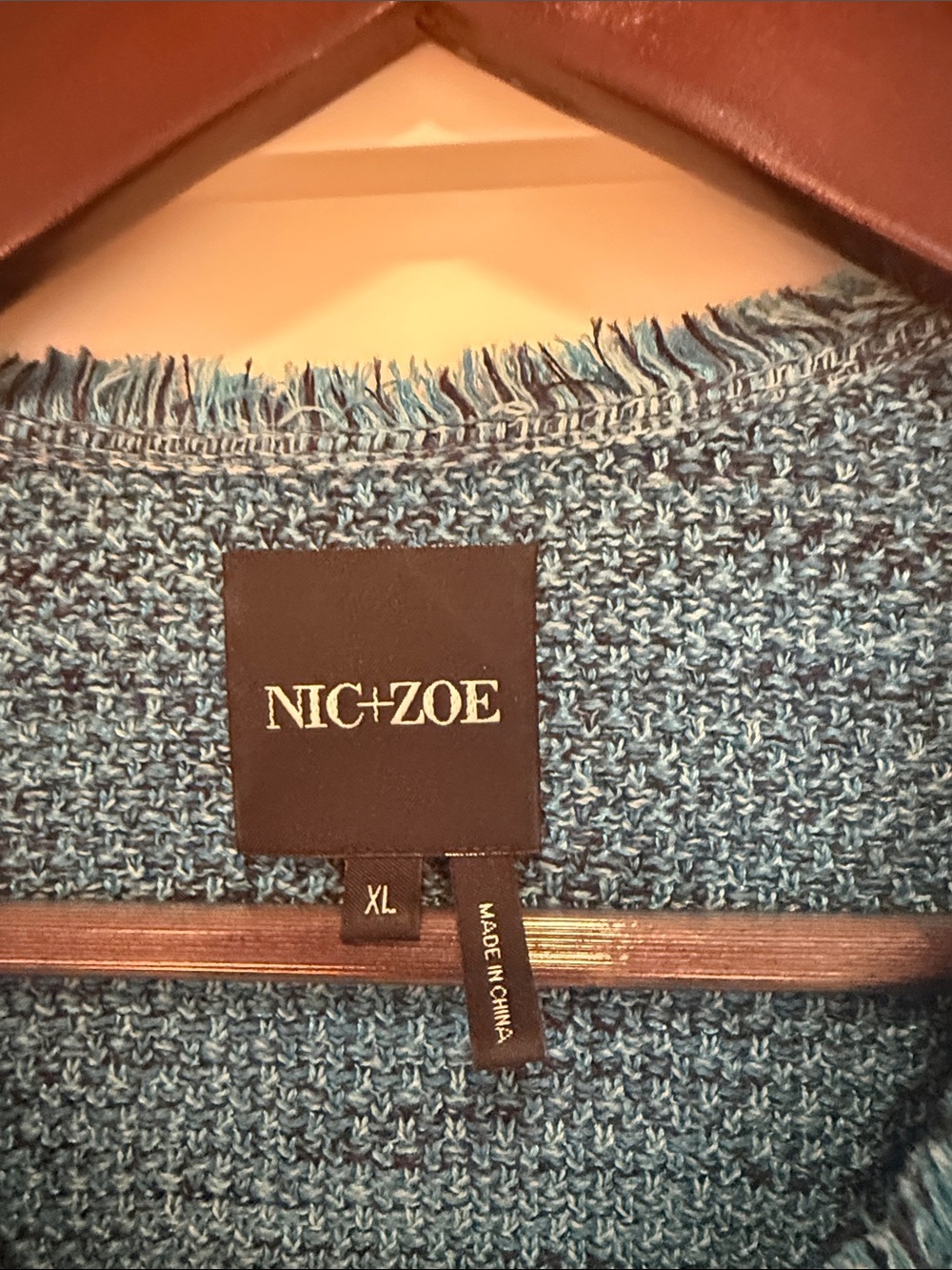 NIC+ZOE Teal Button-Front Fringe Knit Cardigan Blazer with Zip Pockets - Picture 2 of 4